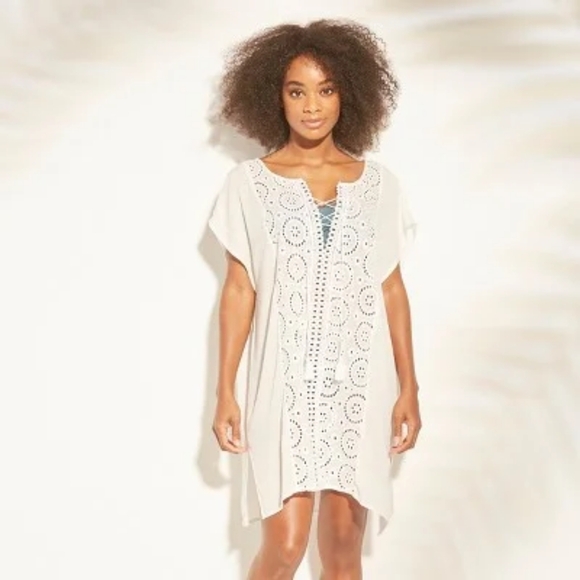 Kona Sol Other - Kona Sol White Lace-up Beach Swim Cover-up Pullover Dress Boho Style Eyelet- M